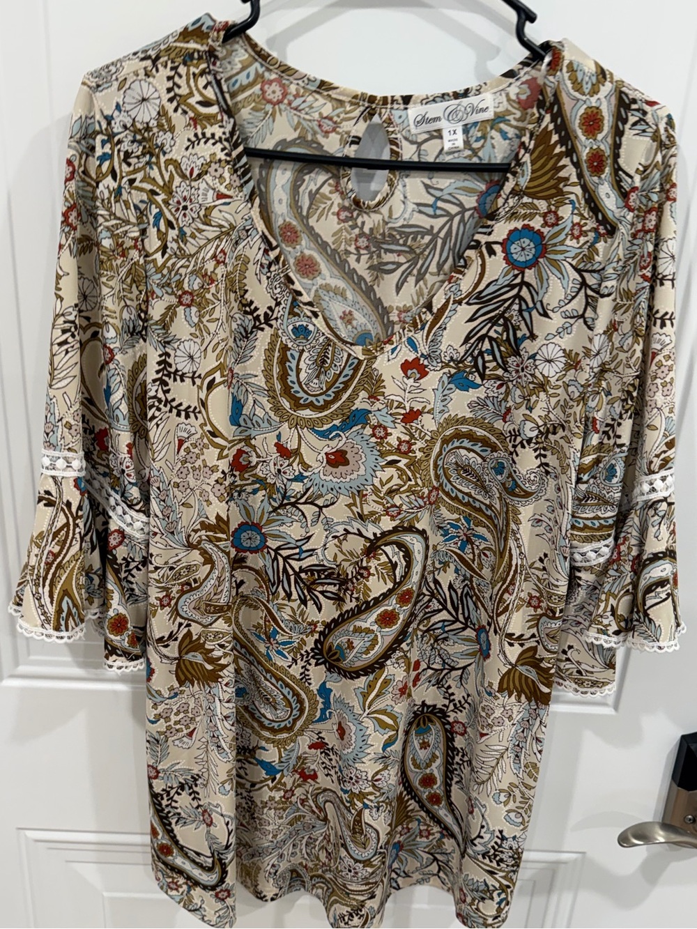 Stem & Wine Beige Paisley Tunic with Blue and Brown Accents